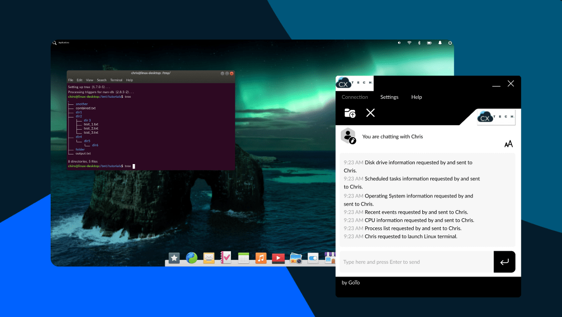 Rescue support chat interface on a Linux desktop.