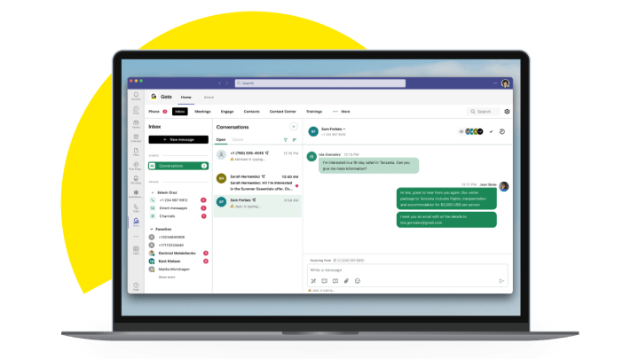 Screens showing GoTo Connect’s capabilities within the Teams environment.
