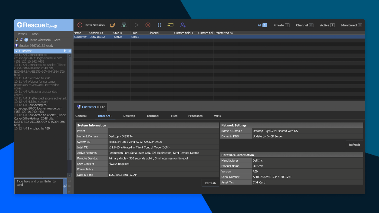 Screen showing LogMeIn Rescue management of vPro PCs.